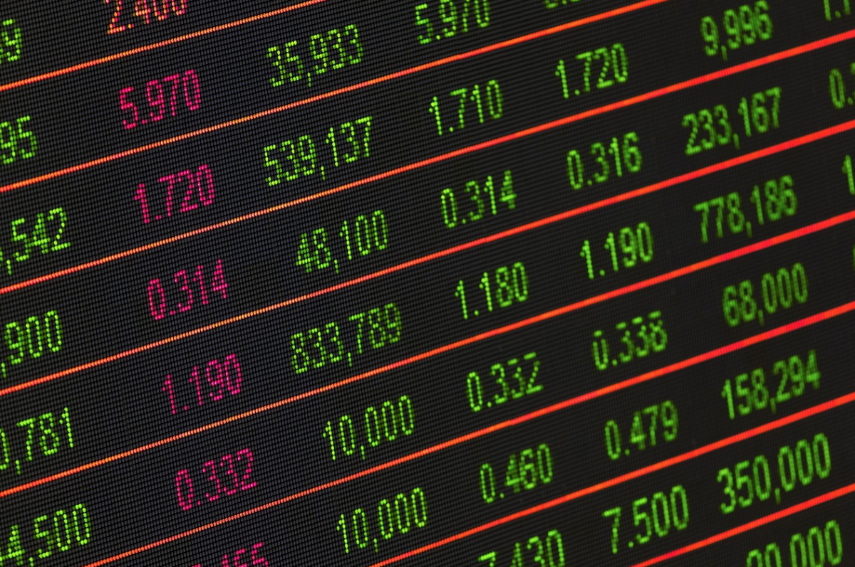 Image of stock market prices on a screen